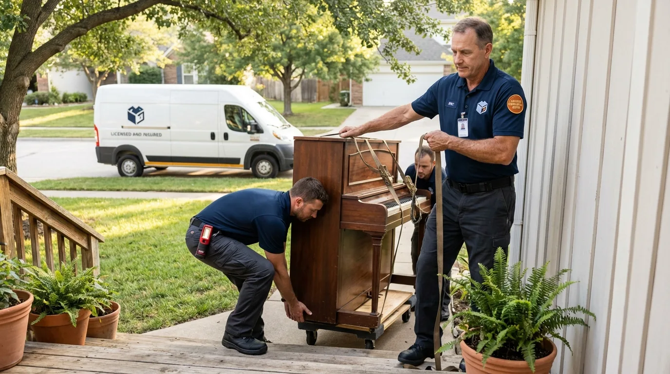 Licensed piano movers securing grand piano in Grantville, GA
