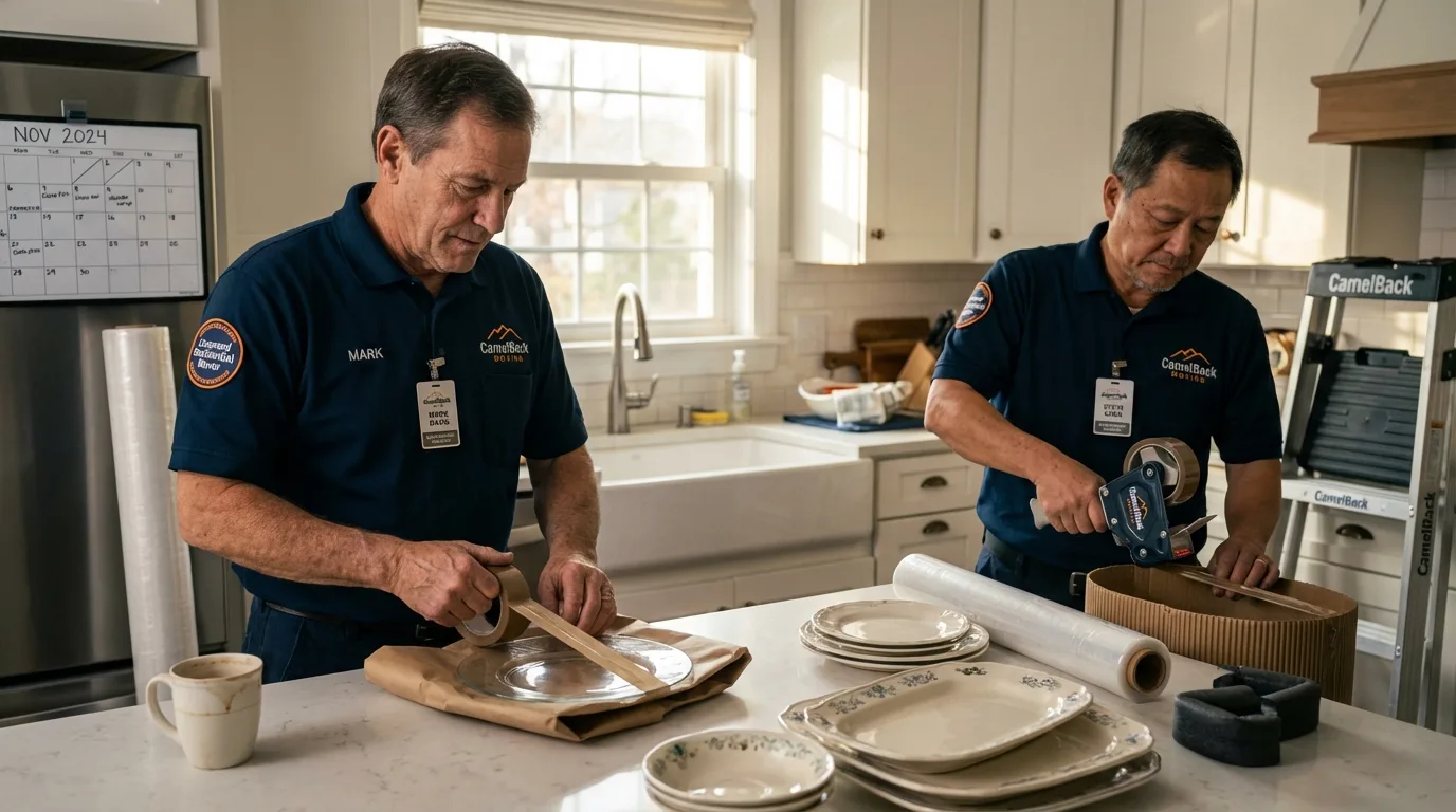 Professional crew packing kitchen dishware in Grantville, GA
